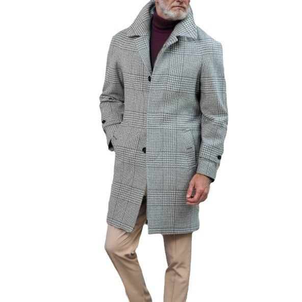 Men's Raglan Sleeve Checked Woolen Coat