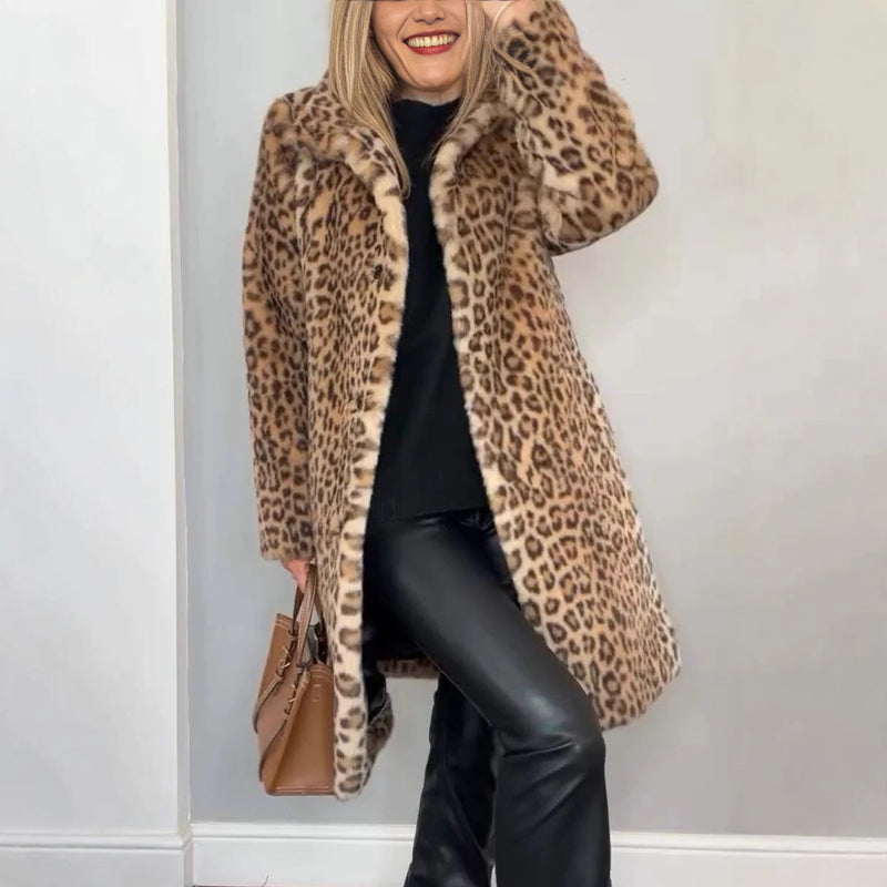 Leopard Print Plush Mid-length Coat