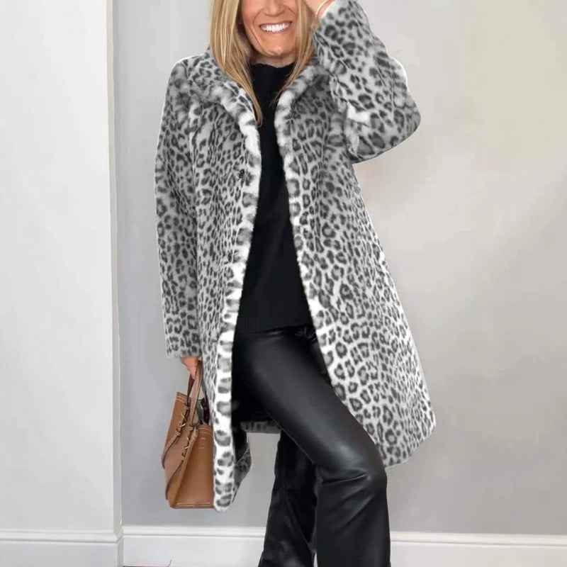 Leopard Print Plush Mid-length Coat