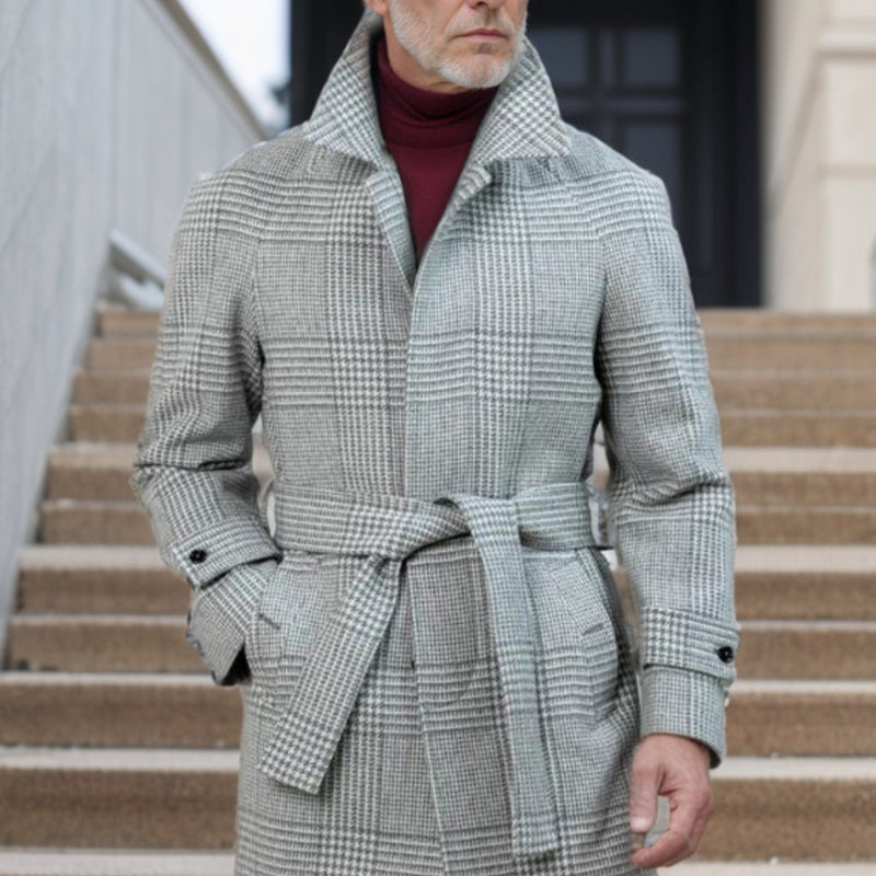 Men's Raglan Sleeve Checked Woolen Coat